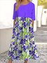 Women Floral Crew Neck Short Sleeve Comfy Casual Maxi Dress