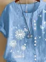 Crew Neck Short Sleeve Floral Printing Regular Micro-Elasticity Loose Shirt For Women