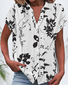 V Neck Short Sleeve Floral Buckle Regular Micro-Elasticity Regular Fit Button Up Shirt Shirt For Women