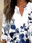 V Neck Long Sleeve Floral Printing Regular Loose Blouse For Women