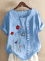 Crew Neck Short Sleeve Floral Printing Regular Micro-Elasticity Loose Shirt For Women