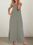 Women Plain Square Neck Sleeveless Comfy Vacation Pocket Stitching Maxi Dress