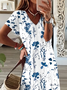 Women Floral V Neck Short Sleeve Comfy Casual Printing Maxi Dress