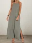 Women Plain Square Neck Sleeveless Comfy Vacation Pocket Stitching Maxi Dress