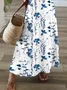 Women Floral V Neck Short Sleeve Comfy Casual Printing Maxi Dress