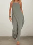 Women Plain Square Neck Sleeveless Comfy Vacation Pocket Stitching Maxi Dress