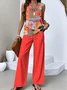 Women Floral Two-Piece Set Daily Sleeveless Casual Summer Top With Pants Matching Set