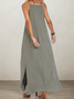 Women Plain Square Neck Sleeveless Comfy Vacation Pocket Stitching Maxi Dress