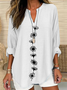 V Neck Long Sleeve Floral Printing Regular Loose Blouse For Women