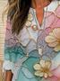 V Neck Long Sleeve Floral Printing Regular Loose Blouse For Women
