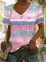 Casual Striped V Neck Short Sleeve T-shirt