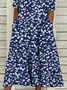Women Floral Crew Neck Short Sleeve Comfy Casual Printing Maxi Dress