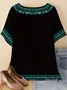 Vintage Ethnic Geometry Crew Neck Three Quarter Sleeve T-shirt