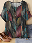 Vintage Leaf Crew Neck Three Quarter Sleeve T-shirt