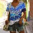Casual Floral V Neck Short Sleeve T-shirt