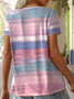 Casual Striped V Neck Short Sleeve T-shirt