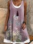 Women Floral Print Sundress Crew Neck Sleeveless Comfy Casual Midi Dress