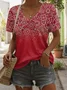Casual Ethnic Geometry V Neck Short Sleeve T-shirt