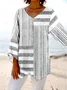 V Neck Long Sleeve Striped Regular Loose Blouse For Women