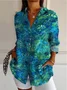 Women Shirt Long Sleeve Feather Print Loose Casual Shirt For Women