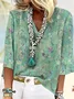 Shawl Collar Half Sleeve Floral Regular Loose Blouse For Women