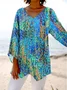 V Neck Long Sleeve Geometric Regular Loose Blouse For Women