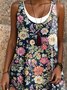 Women Vintage Floral Print Crew Neck Sleeveless Comfy Casual Midi Dress