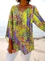 V Neck Long Sleeve Geometric Regular Loose Blouse For Women