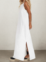 Women Plain Square Neck Sleeveless Comfy Vacation Pocket Stitching Maxi Dress
