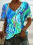Casual Abstract Graphic V Neck Short Sleeve T-shirt