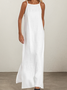 Women Plain Square Neck Sleeveless Comfy Vacation Pocket Stitching Maxi Dress
