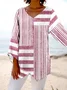 V Neck Long Sleeve Striped Regular Loose Blouse For Women