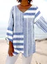 V Neck Long Sleeve Striped Regular Loose Blouse For Women