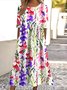 Women Floral Crew Neck Short Sleeve Comfy Casual Maxi Dress