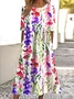 Women Floral Crew Neck Short Sleeve Comfy Casual Maxi Dress