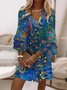 Women Floral V Neck Half Sleeve Comfy Boho Midi Dress