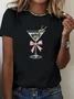 Casual Champagne Glass Pattern Crew Neck Short Sleeve T-shirt