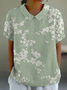 Shawl Collar Short Sleeve Floral Lightweight Loose Shirt For Women