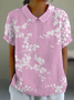Shawl Collar Short Sleeve Floral Lightweight Loose Shirt For Women