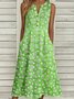 Women Floral Summer Buckle Dress Notched Sleeveless Tank A-Line Dress