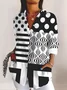 Shirt Collar Long Sleeve Geometric Regular Micro-Elasticity Regular Fit Shirt For Women