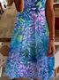 Women Floral V Neck Short Sleeve Comfy Casual Midi Dress
