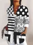 Shirt Collar Long Sleeve Geometric Regular Micro-Elasticity Regular Fit Shirt For Women