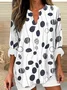 V Neck Long Sleeve Abstract Polka Dots Printing Regular Loose Blouse For Women
