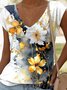 Casual Floral V Neck Short Sleeve T-shirt