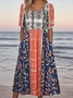 Women Floral Crew Neck Short Sleeve Comfy Casual Maxi Dress