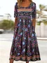 Women Floral Crew Neck Short Sleeve Comfy Casual Maxi Dress