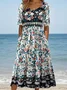 Women Floral Crew Neck Short Sleeve Comfy Casual Maxi Dress