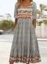 Women Floral Crew Neck Short Sleeve Comfy Casual Maxi Dress
