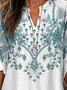 Shawl Collar Half Sleeve Nationality/ethnic Regular Loose Blouse For Women